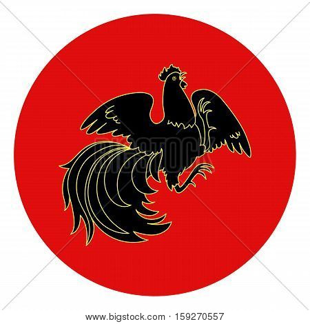 2017, the Year of the Fire Rooster in Chinese Horoscope. Red and gold colors, symbol of new year. Fire element. Hand drawn sketchy cartoon clip-art, illustration