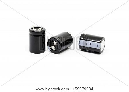 Group of capacitors isolated on white background.