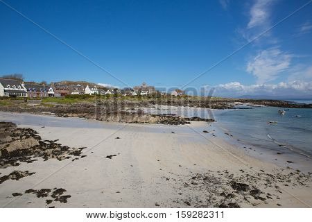 Iona white sand beach Scotland uk Scottish island off the Isle of Mull west coast of Scotland a popular tourist destination known for the abbey