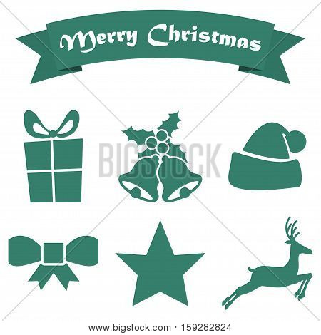 Set of Christmas icons on a white background with ribbon