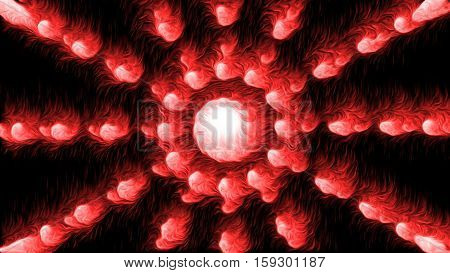 Abstract background with red colorful oil particles. Glowing background
