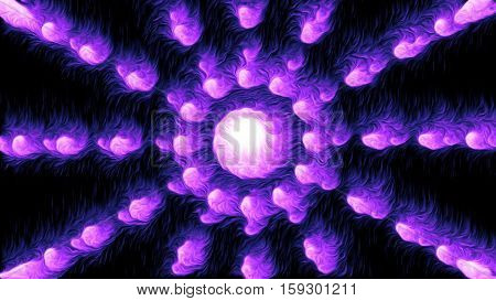 Abstract background with purple colorful oil particles. Glowing background
