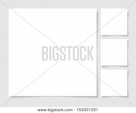 four pieces blank sheet of white square paper with the shadow for your design, vector illustration