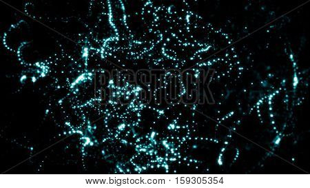 Abstract brilliant background. Glowing blue particles with Depth of field