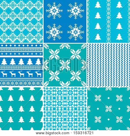 Set of raditional scandinavian Christmas knitted patterns