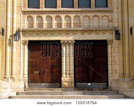 Toronto Canada - November 5 2015: Doors of Greek Orthodox Church.