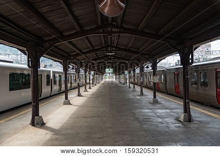 Beautiful retro wooden railway station kitakyushu fukuoka japan