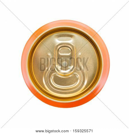 Orange soft drink can. Top view isolated on white clipping path included