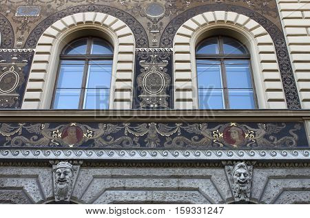 Renaissance windows in Andrassy Avenue of Budapest, Hungary