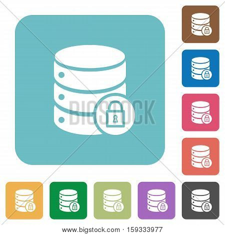 Database lock flat icons on simple color square background.