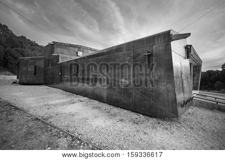 COVARRUBIAS SPAIN - OCTOBER 11: Modern wooden and metallic nordic style chapel. San Olav on October 11 2016 in Covarrubias. Spain.