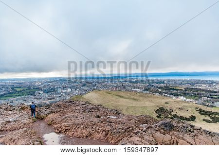 Edinburgh, Scotland, UK. march 16,  2016. View of  Arthur's 's Seat,  the main peak of the group of mountains Edinburgh, Scotland, UK