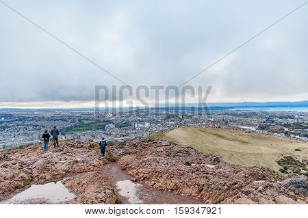 Edinburgh, Scotland, UK.  march 16,  2016. View of  Arthur's 's Seat,  the main peak of the group of mountains Edinburgh, Scotland, UK
