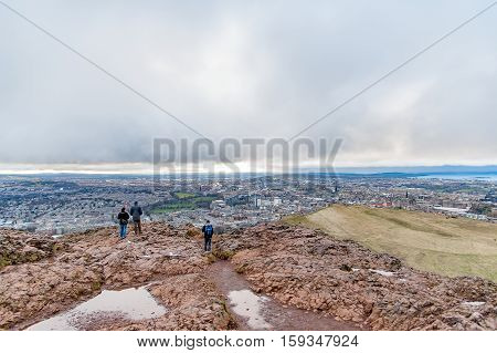 Edinburgh, Scotland, UK.march 16,  2016. View of  Arthur's 's Seat,  the main peak of the group of mountains Edinburgh, Scotland, UK