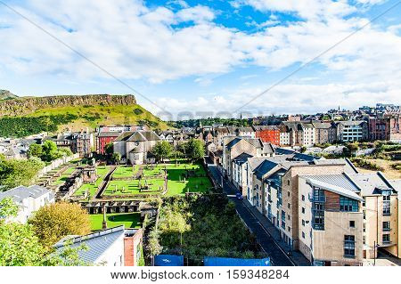 View of the city, streets and several monuments , Edinburgh, Scotland