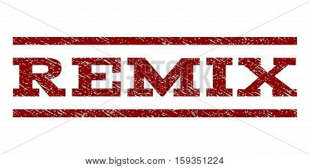 Remix watermark stamp. Text tag between horizontal parallel lines with grunge design style. Rubber seal dark red stamp with dirty texture. Vector ink imprint on a white background.