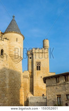 OLITE, SPAIN - NOVEMBER 1, 2016: People on top of the castle of Olite, Spain