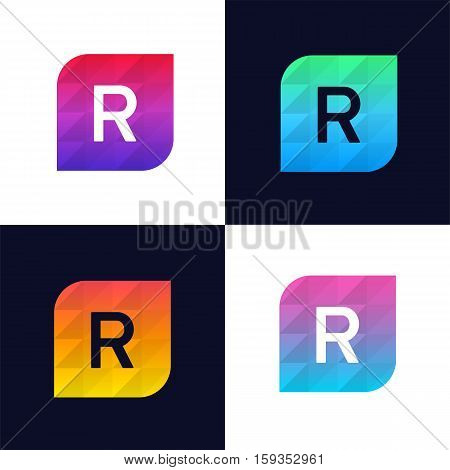 R letter logo icon mosaic polygonal colorful shape element. Creative company sign vector design