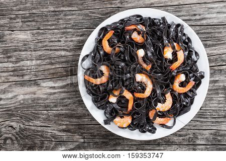 Delicious Cuttlefish Ink Black Noodles With Prawns