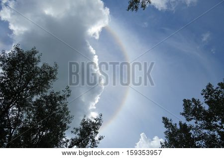 Bright partial halo around the sun and a cloud in Canada.
