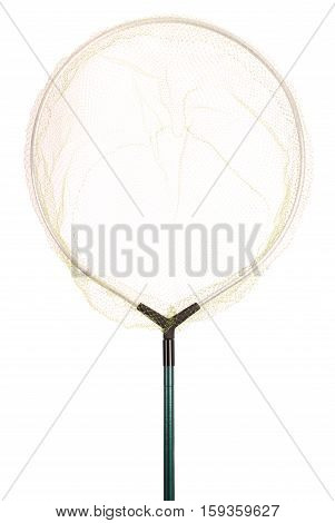 One green landing net isolated on white background