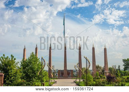 Independence monument statue in Shymkent park Kazakhstan