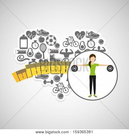 heart weight loss sport woman barbell vector illustration eps 10
