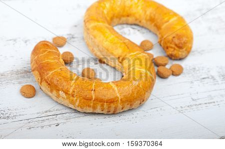 Traditional Dutch Cookie Banketletter At Sinterklaas Celebration On Wooden Background