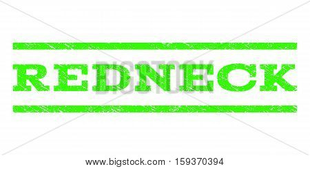 Redneck watermark stamp. Text tag between horizontal parallel lines with grunge design style. Rubber seal light green stamp with dust texture. Vector ink imprint on a white background.