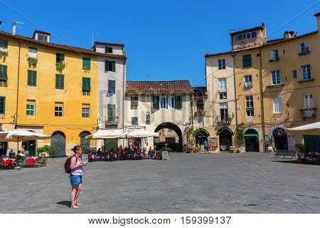 Piazza Del Anfiteatro In Lucca, Tuscany, Italy