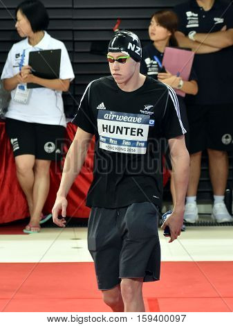 Hong Kong China - Oct 29 2016. Competitive swimmer HUNTER Daniel (NZL) before the Men's Freestyle 100m Final. FINA Swimming World Cup Finals Victoria Park Swimming Pool.