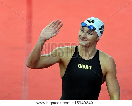 Hong Kong China - Oct 29 2016. Olympic world and European champion World record holder swimmer Katinka HOSSZU (HUN) after the Women's Butterfly 100m Final. FINA Swimming World Cup Finals.