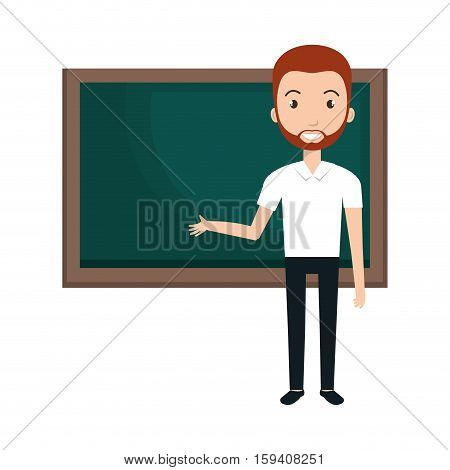 young man teacher character with greenboard vector illustration design