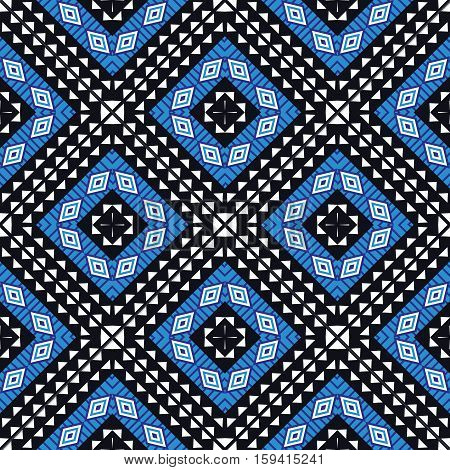 African style geometric seamless pattern in blue