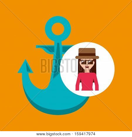 toursit female hat sunglasses anchor marine vector illustration eps 10