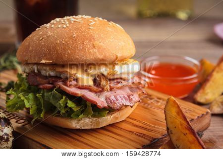Trendy Breakfast Burger With Ham And Eggs