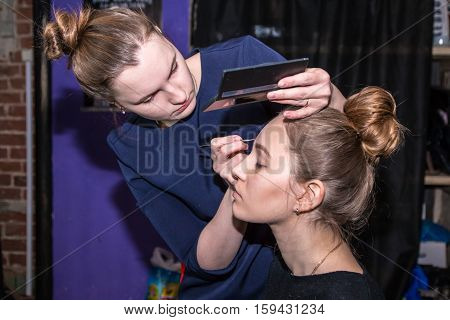 Make-up Artist Doing The Make-up For Nice Girl