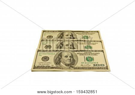 One hundred dollars banknotes isolated on white background