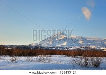 Winter volcano on the Kamchatka Peninsula Russia.