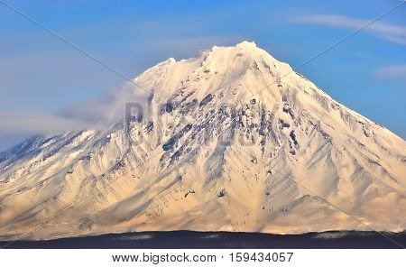 Winter volcano on the Kamchatka Peninsula Russia.