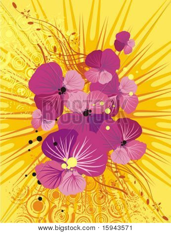 与 lightrays 和 grunge 细节、 矢量插图系列的花卉背景。