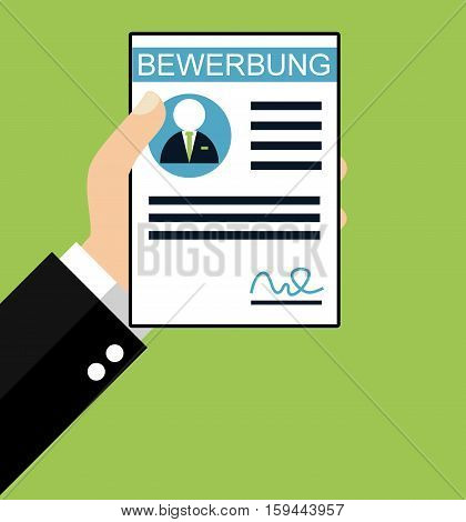 Hand holding Application in german language - Flat Design