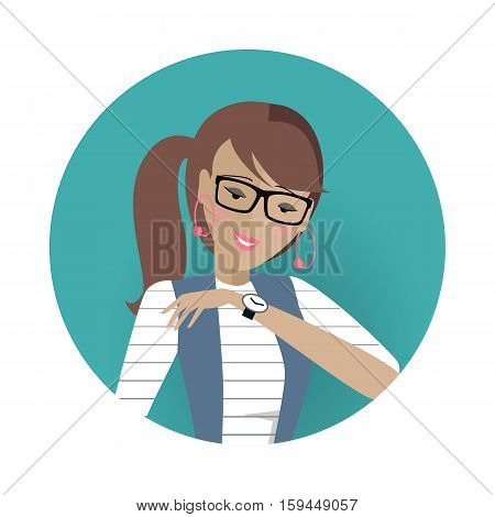 Userpic of a business lady. Woman at work icon symbol sign. Different female faces in circles. Girls user pics set. Avatar collection. Flat style. Part of series of daily routine of the week. Vector