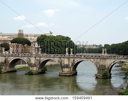 Vittorio Emanuele II Bridge in Rome Italy.