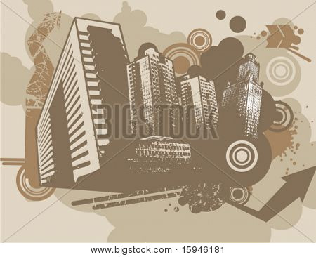 Grunge stedenbouwkundig ontwerp, vectorillustratie.