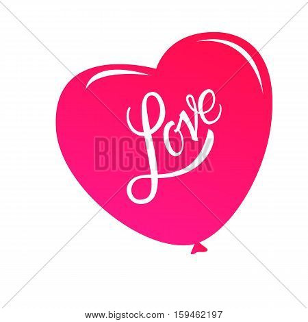 Calligraphic Lettering Love. an inscription on a pink balloon in the shape of heart