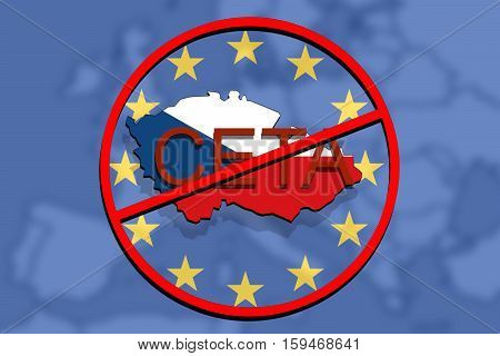 Anty Ceta - Comprehensive Economic And Trade Agreement On Euro Background, Czech Republic Map