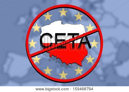Anty Ceta - Comprehensive Economic And Trade Agreement On Euro Background, Poland Map