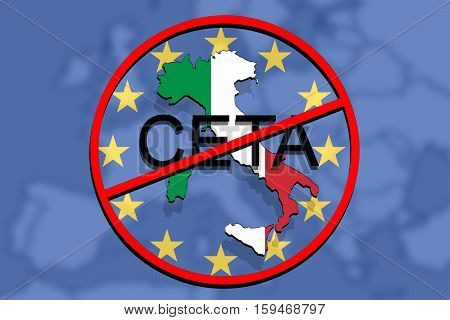 Anty Ceta - Comprehensive Economic And Trade Agreement On Euro Background, Italy Map