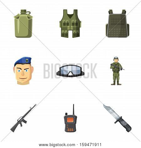 Military defense icons set. Cartoon illustration of 9 military defense vector icons for web